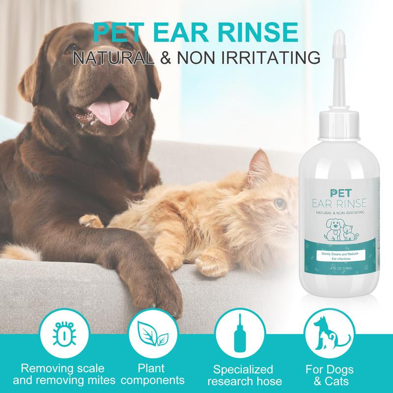 Dog Ear Cleaner Set, 4Oz Dog Ear Cleaning Solution & 20Pcs Cotton Swabs & 20Pcs Finger Covers, Ear Cleaner for Cats Pet Earcleaner