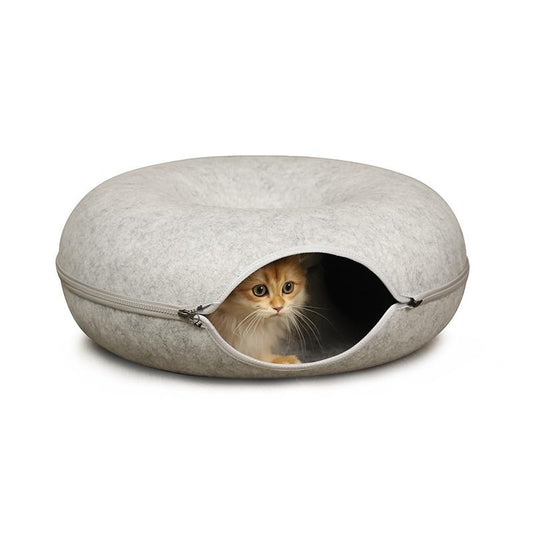 Cat Tunnel Bed for Indoor Cats, Small Cat Cave Bed, Scratch Resistant Cat Donut Bed, Cat Home, 20 Inch Light Grey Calming Petbed Cloud Dogbed Bed Sure Lesure Dogblanket Catlittermat Foldable Fluffy Cat Tunnel Cat Stuff Soft Pet